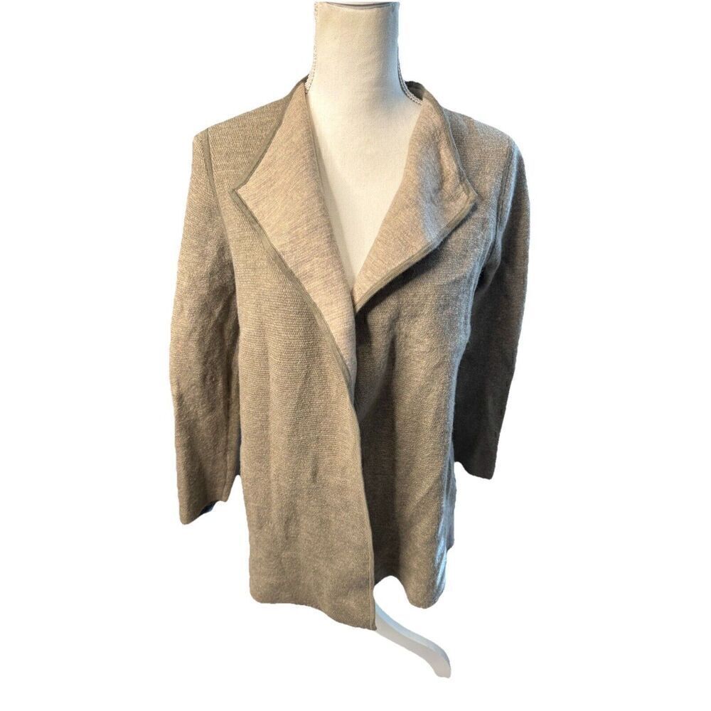 Talbots Womens Heavy Weight Open Front Knit Cardigan Size 1X Brown Merino Wool